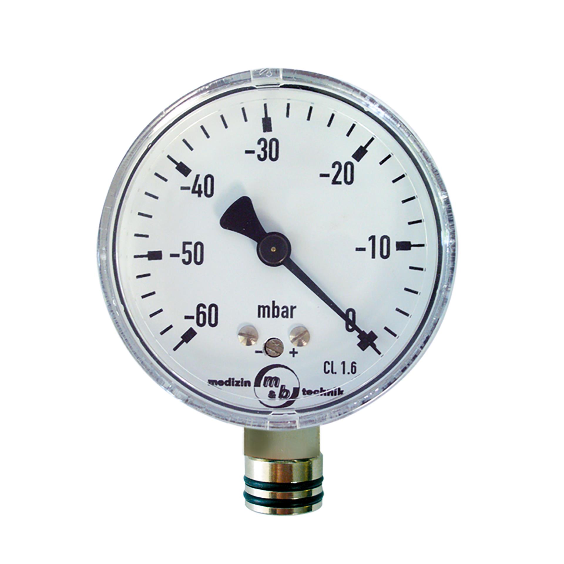 Manometer von 0 bis 60 mbar, mit 15 mm Adapter