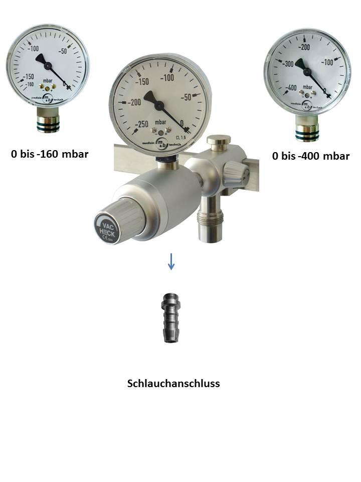 Niedrigvakuumregler mit Schlauchanschluss Schiene